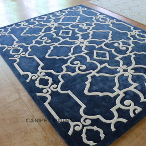 Handmade Ivory Blue Floral Carpet