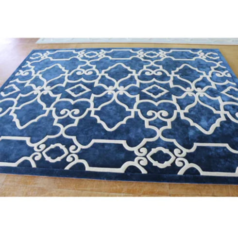 Handmade Ivory Blue Floral Carpet