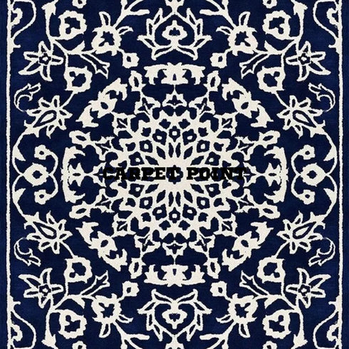 Handmade Blue and White Pattern Carpet
