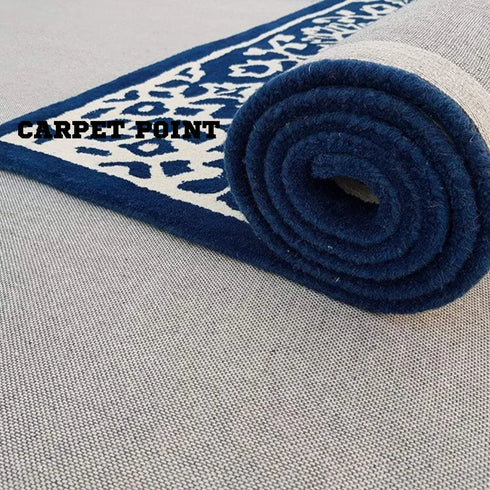 Handmade Blue and White Pattern Carpet