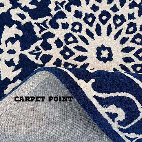 Handmade Blue and White Pattern Carpet