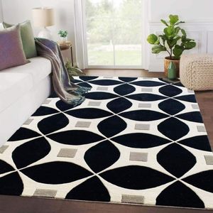 Handmade White/Black Combo Pattern Carpet