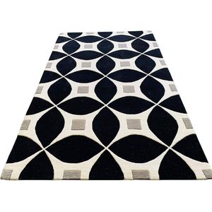 Handmade White/Black Combo Pattern Carpet